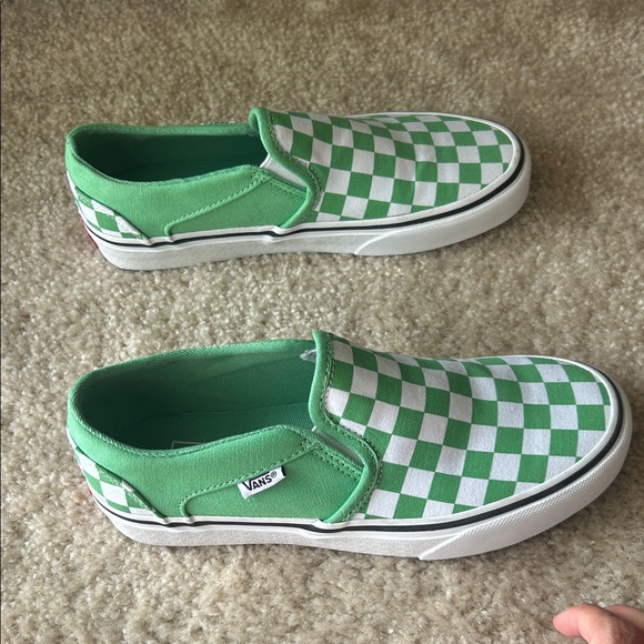 Vans Womens Green and White Checkered Slip-On Sneakers - Picture 4 of 11